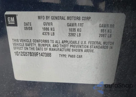 2009 Chevrolet Malibu Ls from USA, damaged, VIN 1G1ZG57B39F147388